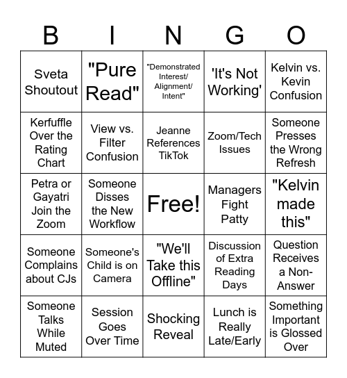 Reading Meeting Bingo Card