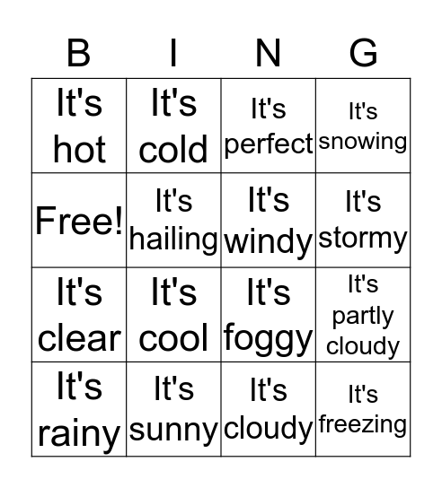 What's the weather like? Bingo Card