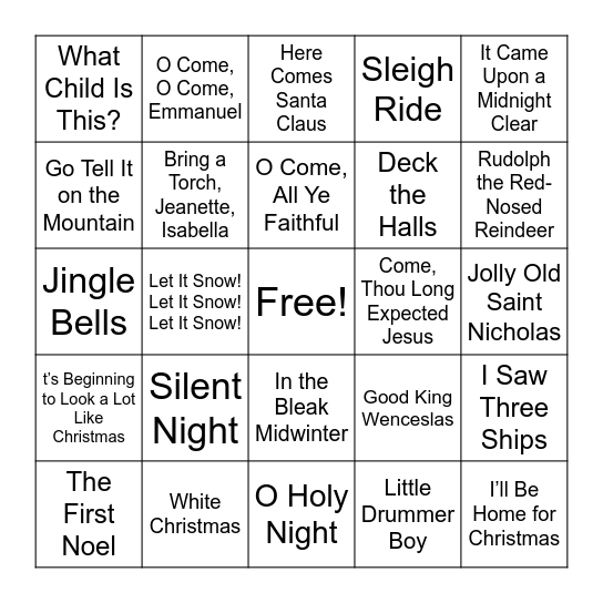 Christmas Carol BINGO Card