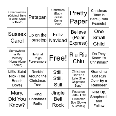 Christmas Carol BINGO Card