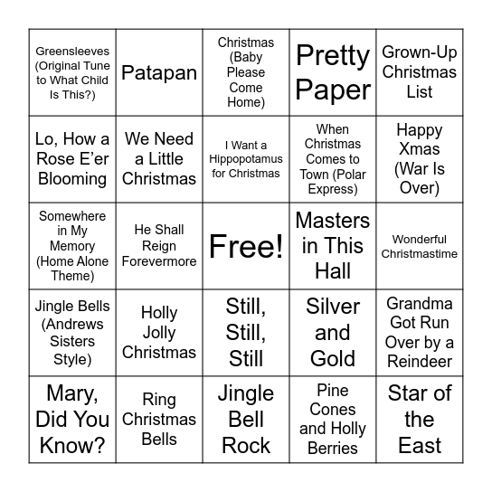 Christmas Carol BINGO Card