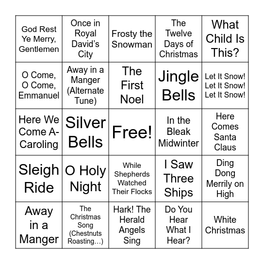 Christmas Carol BINGO Card
