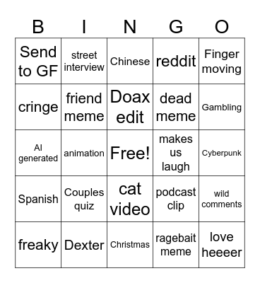 gf reels Bingo Card