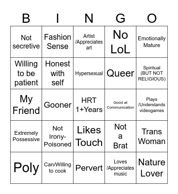 You are [Not] Dahlia's type Bingo Card
