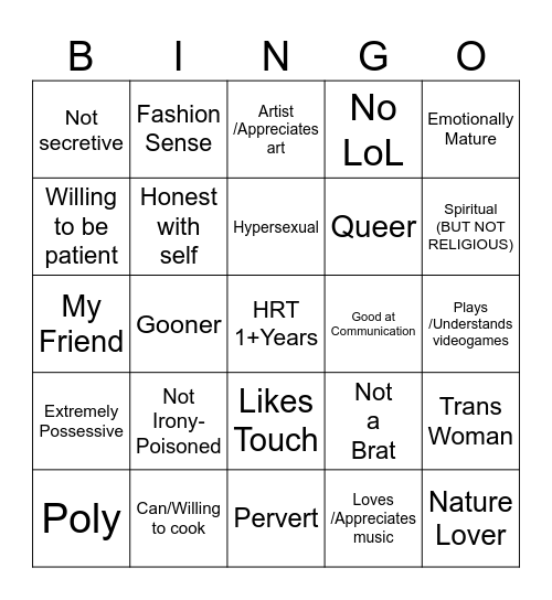 You are [Not] Dahlia's type Bingo Card