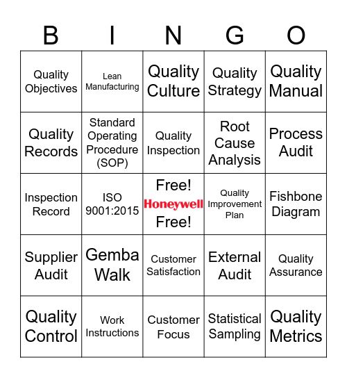 Quality Week Bingo Card