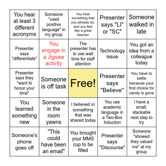 11/4 PD Sessions BINGO Challenge Bingo Card