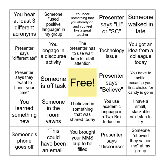 11/4 PD Sessions BINGO Challenge Bingo Card