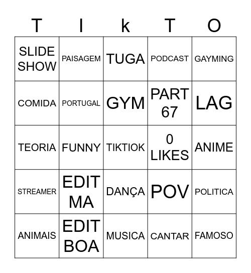TikTok Bingo Card