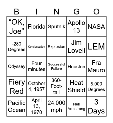 Disaster in the Sky Bingo Card