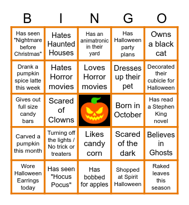 Virtual Halloween Bingo Card