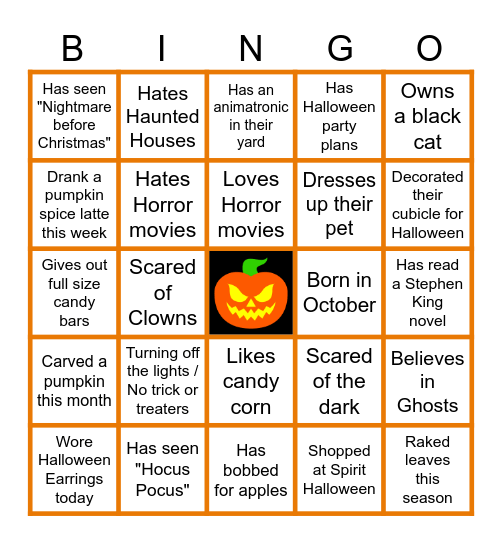 Virtual Halloween Bingo Card