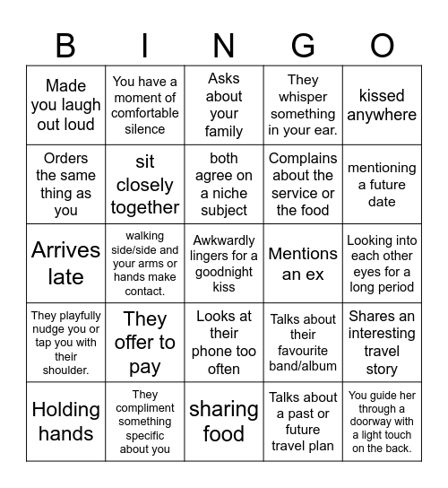 Date Bingo Card