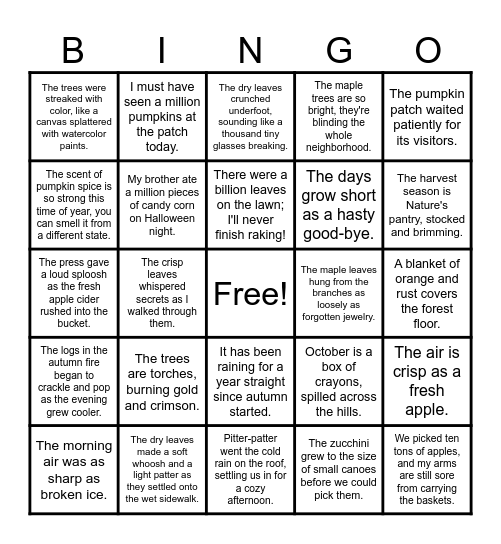 Figurative Language BINGO Card