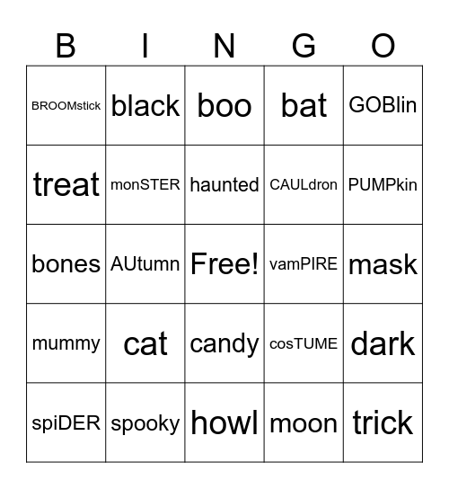 Halloween 6 Syllable Types Bingo Call Sheet Bingo Card