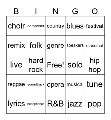 Music Vocabulary Bingo Card