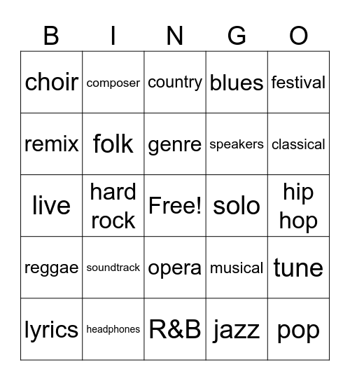 Music Vocabulary Bingo Card