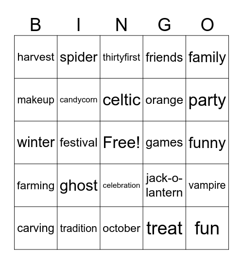 Halloween Bingo Card