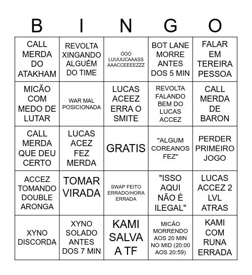 Bingo Dos Paintriotas (Serie) Bingo Card
