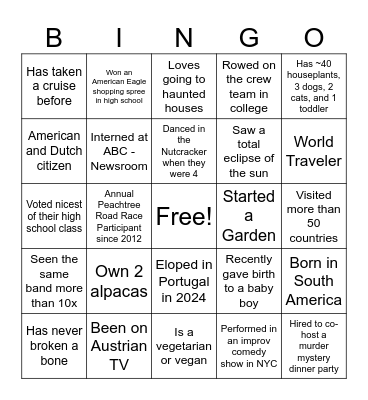 Human Bingo Card