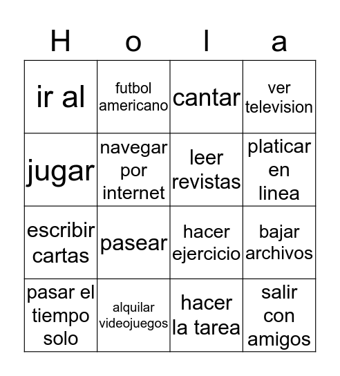 Que te gusta hacer Bingo Card