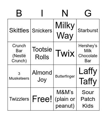 HALLOWEEN CANDY Bingo Card