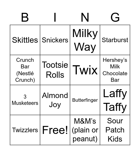 HALLOWEEN CANDY Bingo Card