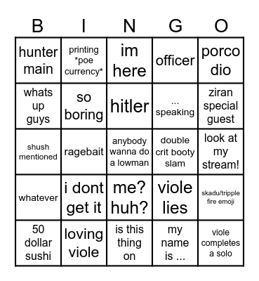 wrath vc Bingo Card