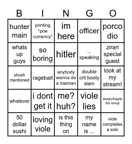 wrath vc Bingo Card