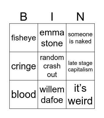 New Lanthimos Bingo Card