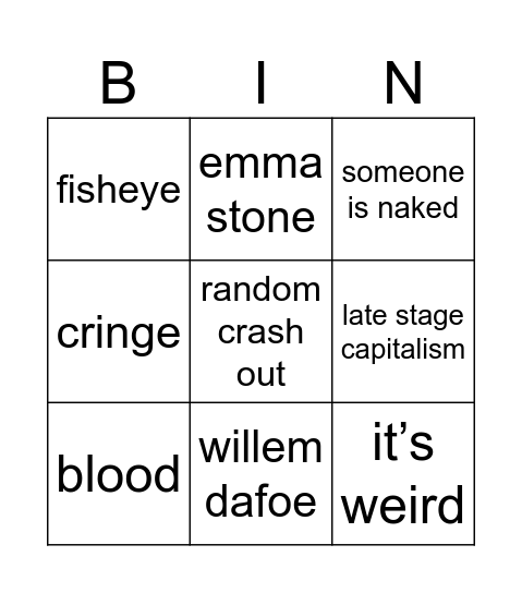 New Lanthimos Bingo Card