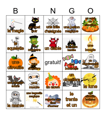 Halloween - French Bingo Card