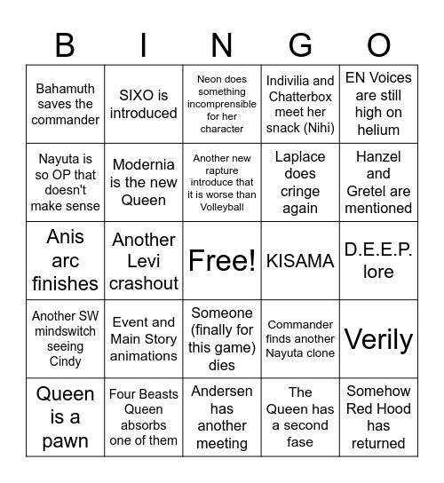 Nikke 3rd Anniversary Bingo Card