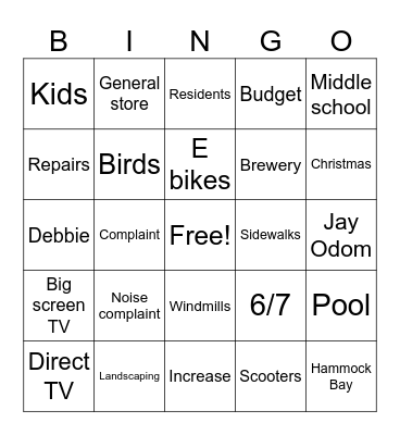 HOA BINGO Card
