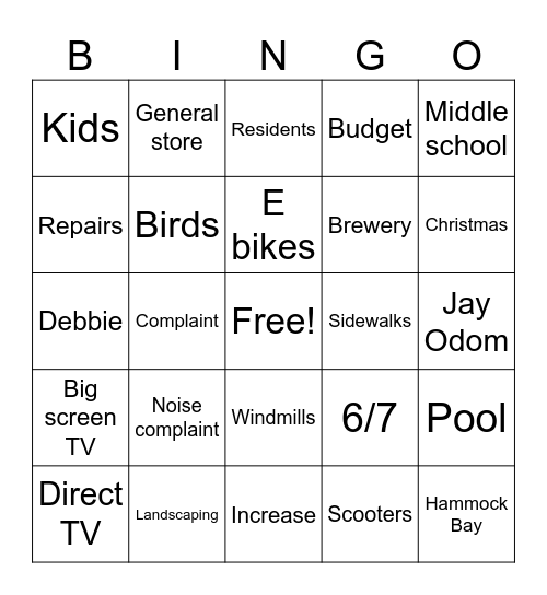 HOA BINGO Card