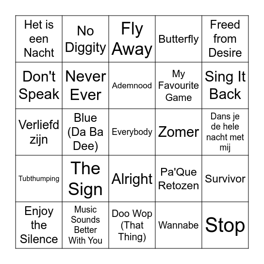 SHINS 90'S BINGO Card