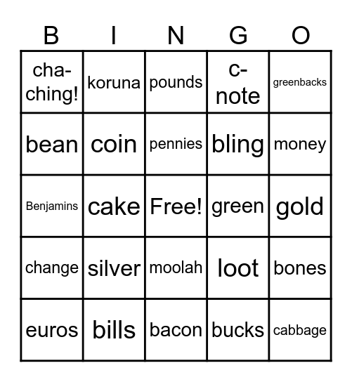 All about the Benjamins Bingo Card