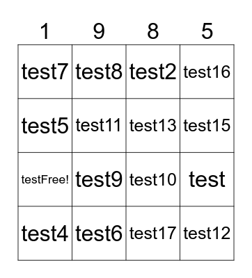 Test Bingo Card