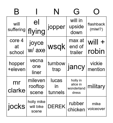 stranger things trailer Bingo Card