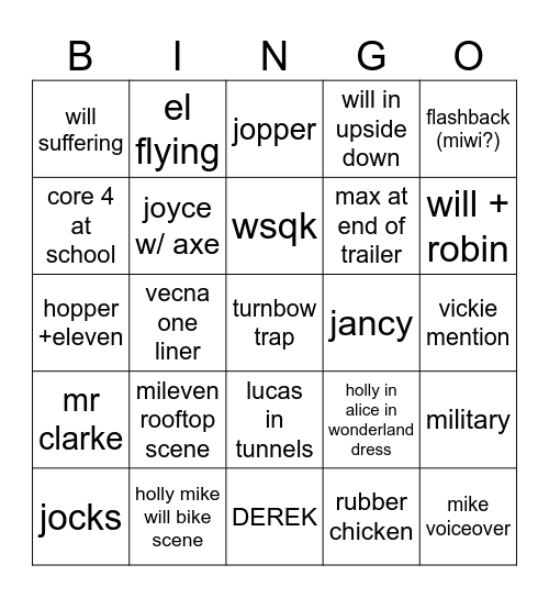 stranger things trailer Bingo Card
