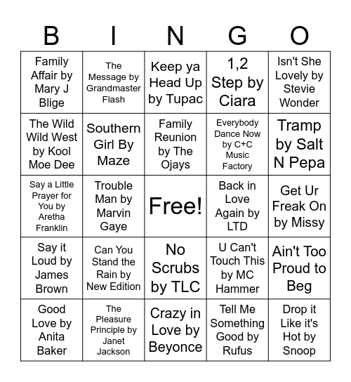 Music Bingo Card