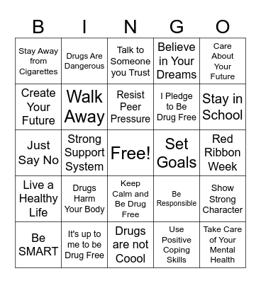 Red Ribbon Week-Be Drug Free! Bingo Card