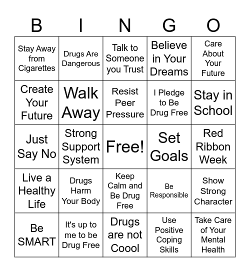 Red Ribbon Week-Be Drug Free! Bingo Card