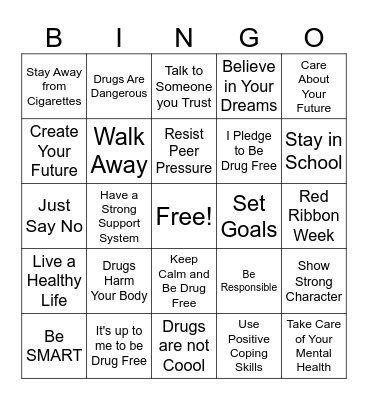 Red Ribbon Week-Be Drug Free! Bingo Card