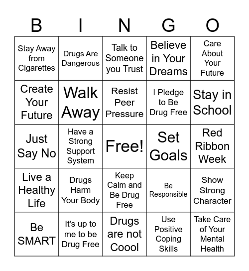 Red Ribbon Week-Be Drug Free! Bingo Card