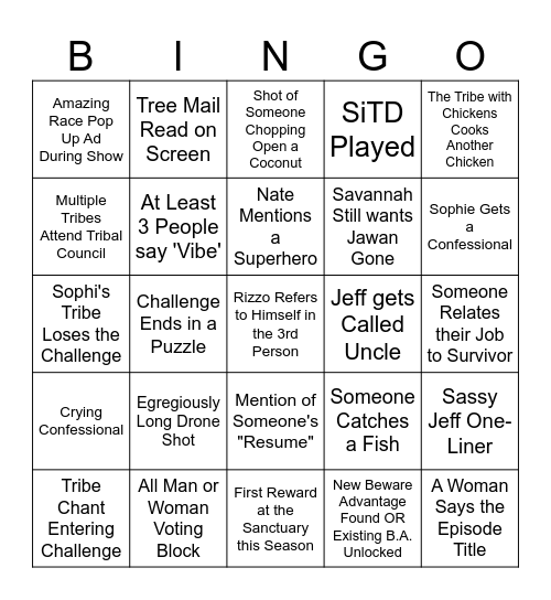Survivor 49 Episode 6 Bingo Card
