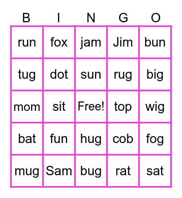 I can Read Bingo Card