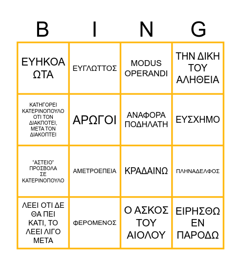 ΚΟΥΣΟΛΟΣ ΜΠΙΝΓΚΟ 1.1 Bingo Card