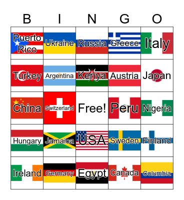Country Flag BINGO Card