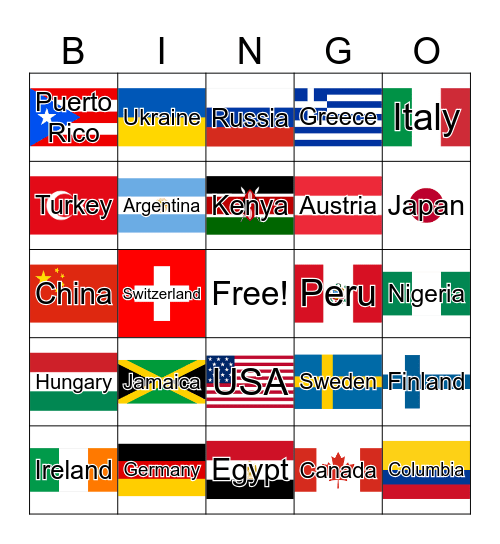 Country Flag BINGO Card
